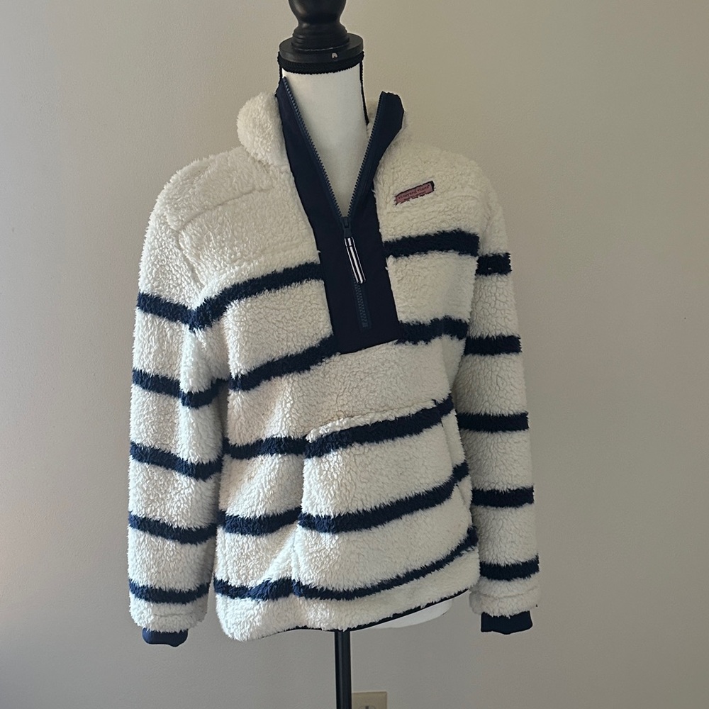 NWOT Vineyard Vines Blue Strip 3/4 zip Fleece
